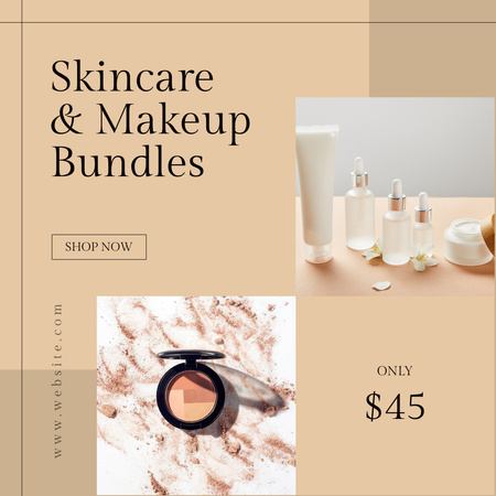 Skincare and Makeup Bundles Sale Offer in Beige Instagram Design Template