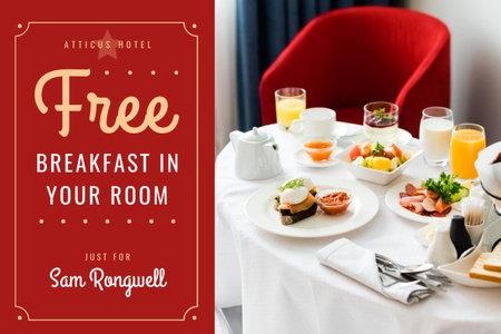 Hotel Breakfast Offer in White and Red Gift Certificate Modelo de Design