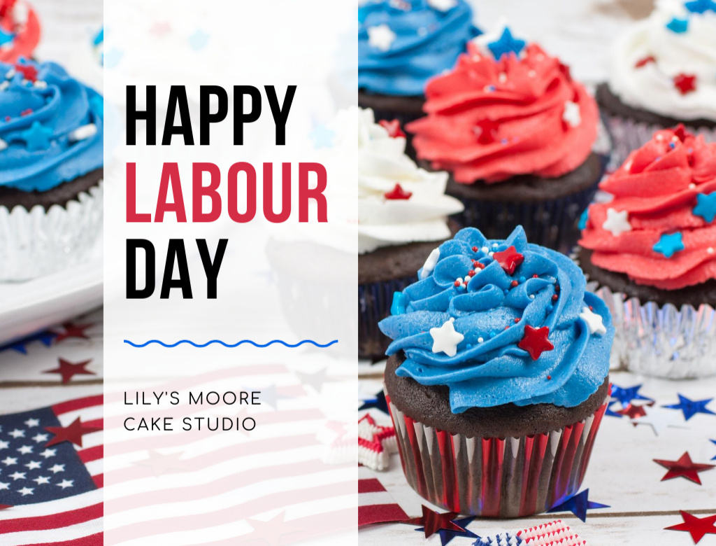 Platilla de diseño Proud Labor Day Congrats with Cupcakes From Cake Studio Postcard 4.2x5.5in
