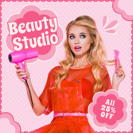 Modèle de visuel Publicité Beauty Studio avec une femme ressemblant à une poupée - Instagram