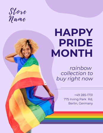Anúncio de loja LGBT com mulher com bandeira roxa Poster 8.5x11in Modelo de Design