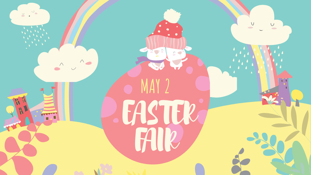 Easter Fair Announcement with Bright Illustration FB event cover tervezősablon