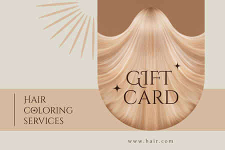 Plantilla de diseño de Oferta de servicios de coloración del cabello con mujer con hermoso cabello largo Gift Certificate 