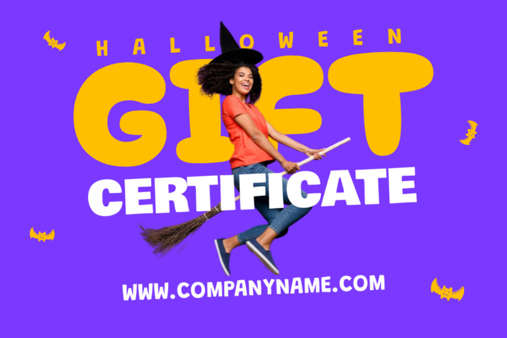 Platilla de diseño Funny Girl in Witch Costume Gift Certificate
