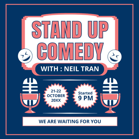 Comedy Show on Blue in Thin Frame Instagram Design Template