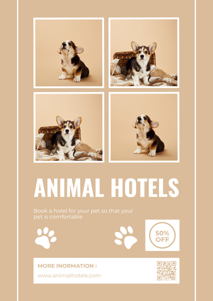 Animal Hotels Services Offer on Beige Posterデザインテンプレート
