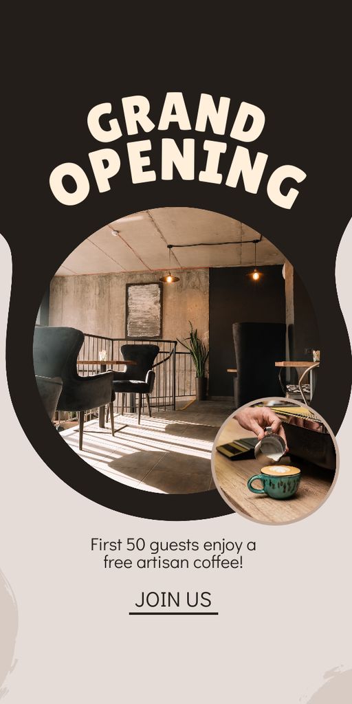 Stylish Cafe Grand Opening With Creamy Coffee Graphic Design Template