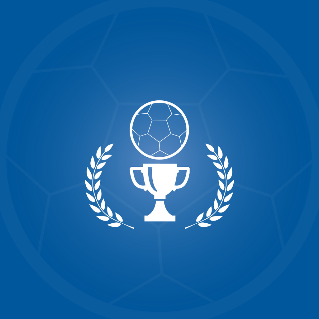 Emblem with Soccer Ball and Cup In Blue Logo 1080x1080px Design Template