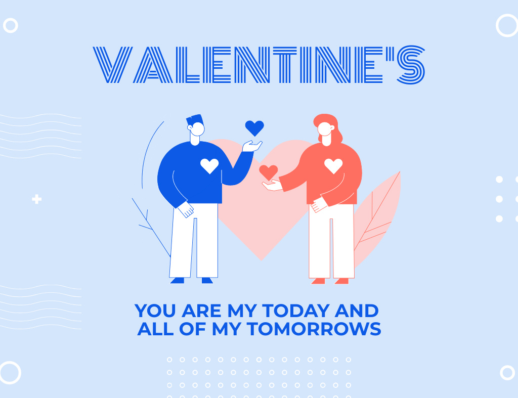 Template di design Congratulations on Valentine's Day with Young Couple in Love on Blue Thank You Card 5.5x4in Horizontal