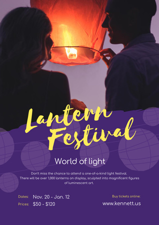 Plantilla de diseño de Lantern Festival with Couple with Sky Lantern Poster A3 