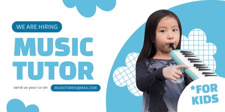 Plantilla de diseño de Anuncio de contratación de tutor de música para niños Twitter 