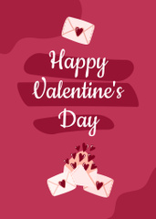 Cute Valentine's Day Greeting with Envelopes and Red Hearts
