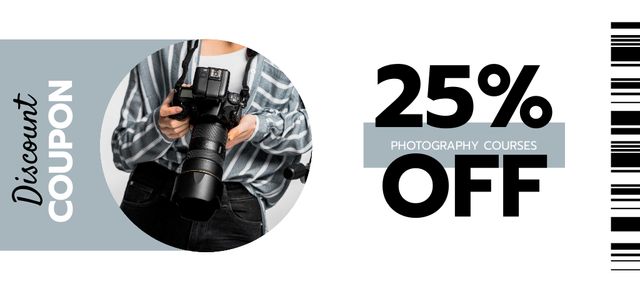 Photography Courses Discount Coupon 3.75x8.25in Tasarım Şablonu