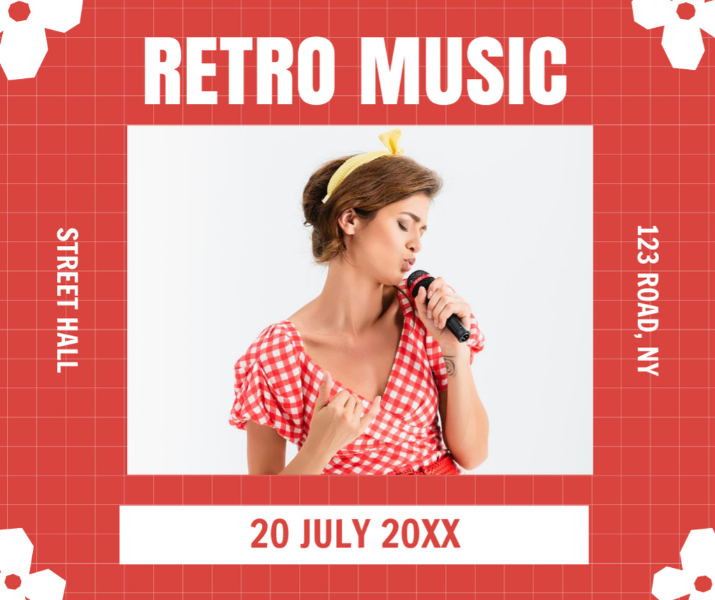Ontwerpsjabloon van Facebook van Retro Music Festival Announcement with Woman in Dress
