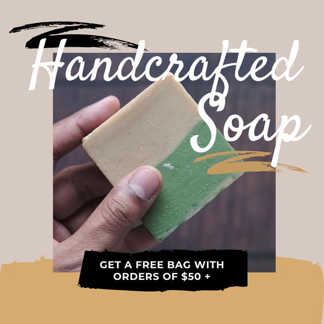 Handcrafted Soap Offer With Free Bag Animated Post Modelo de Design
