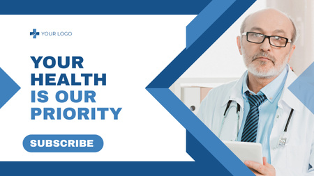Medical Services with Mature Doctor with Stethoscope Youtube Thumbnail Design Template