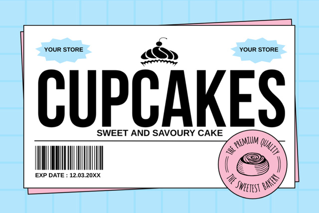 Ontwerpsjabloon van Label van Savory Cupcakes Promotion At Bakery In Blue