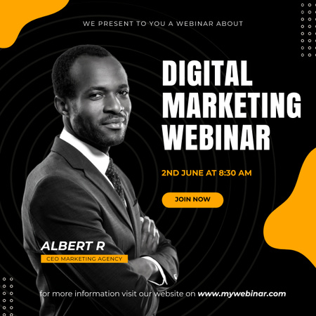 Anúncio de webinar de marketing digital com homem afro-americano LinkedIn post Modelo de Design