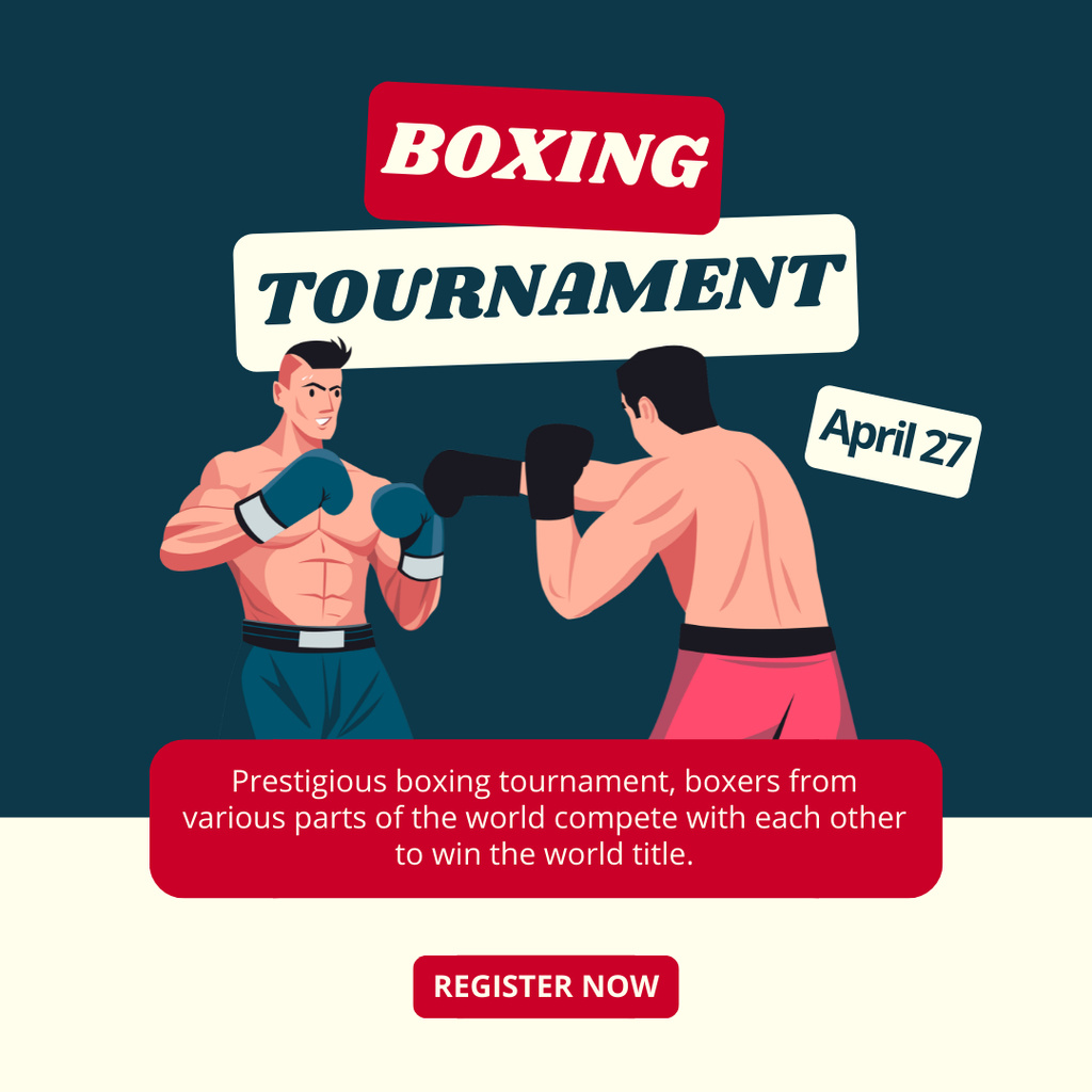 Boxing Tournament Event Announcement with Illustration of Fighters Instagram Design Template