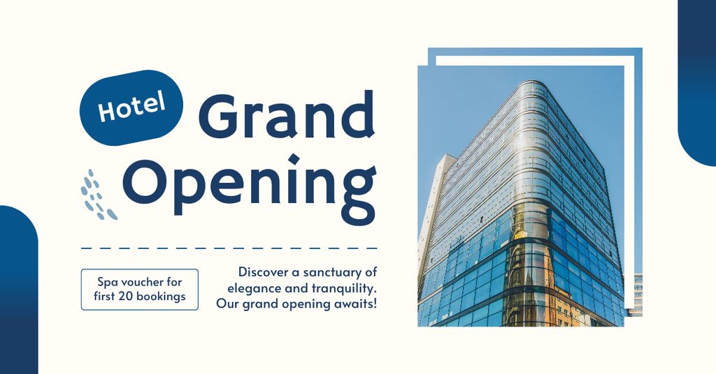 Ontwerpsjabloon van Facebook AD van Hotel With Glass Facade Grand Opening
