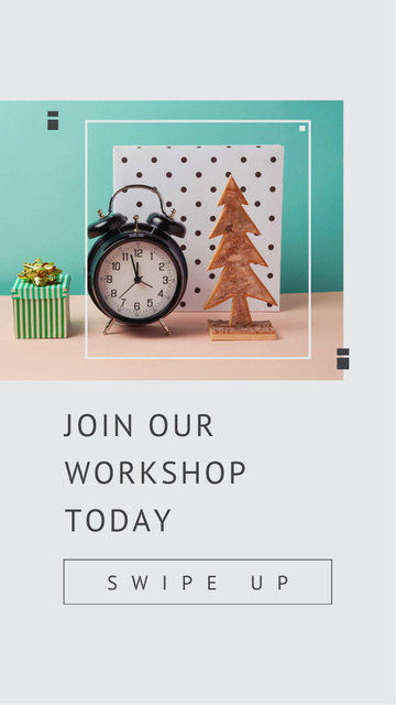 Cute Tiny Gift with Toy Fir Tree and Alarm Clock Instagram Story Design Template