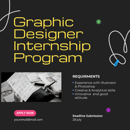 Designvorlage Angebot für ein Praktikumsprogramm für Grafikdesigner für Instagram