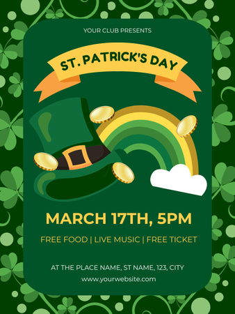 St. Patrick's Day Party Announcement with Rainbow and Hat Poster US Design Template