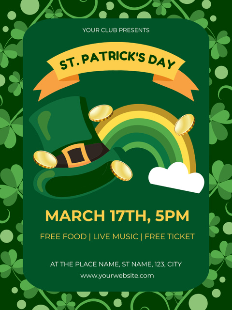 St. Patrick's Day Party Announcement with Rainbow and Hat Poster US – шаблон для дизайна