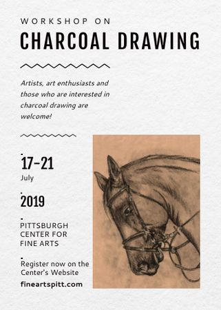 Drawing Workshop Announcement Horse Image Flayer Design Template