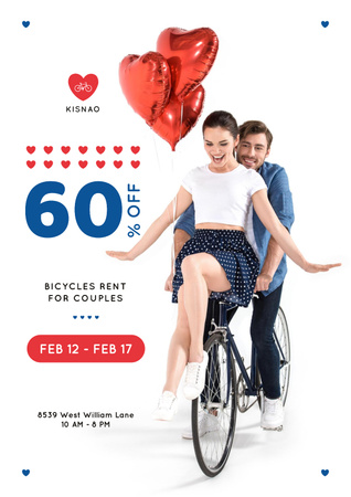 Valentine's Day Couple on a Rent Bicycle Poster Design Template