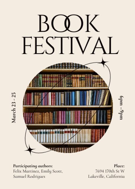 International Book Fair Event Ad With Bookcase Invitation Modelo de Design