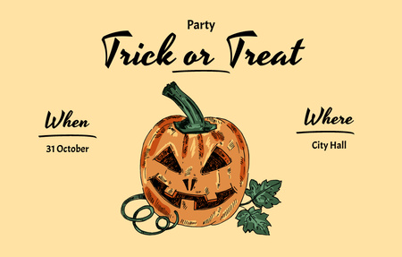 Designvorlage Halloween Party Announcement With Illustration of Scary Pumpkin für Invitation 4.6x7.2in Horizontal