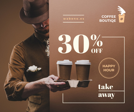 Man holding Coffee To-go Facebook Design Template
