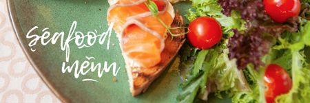Ontwerpsjabloon van Twitter van Fish Menu Offer with Salmon and tomatoes