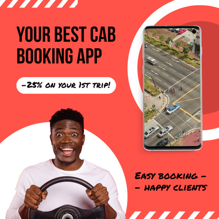 Template di design App di prenotazione taxi con sconto per il viaggio Animated Post