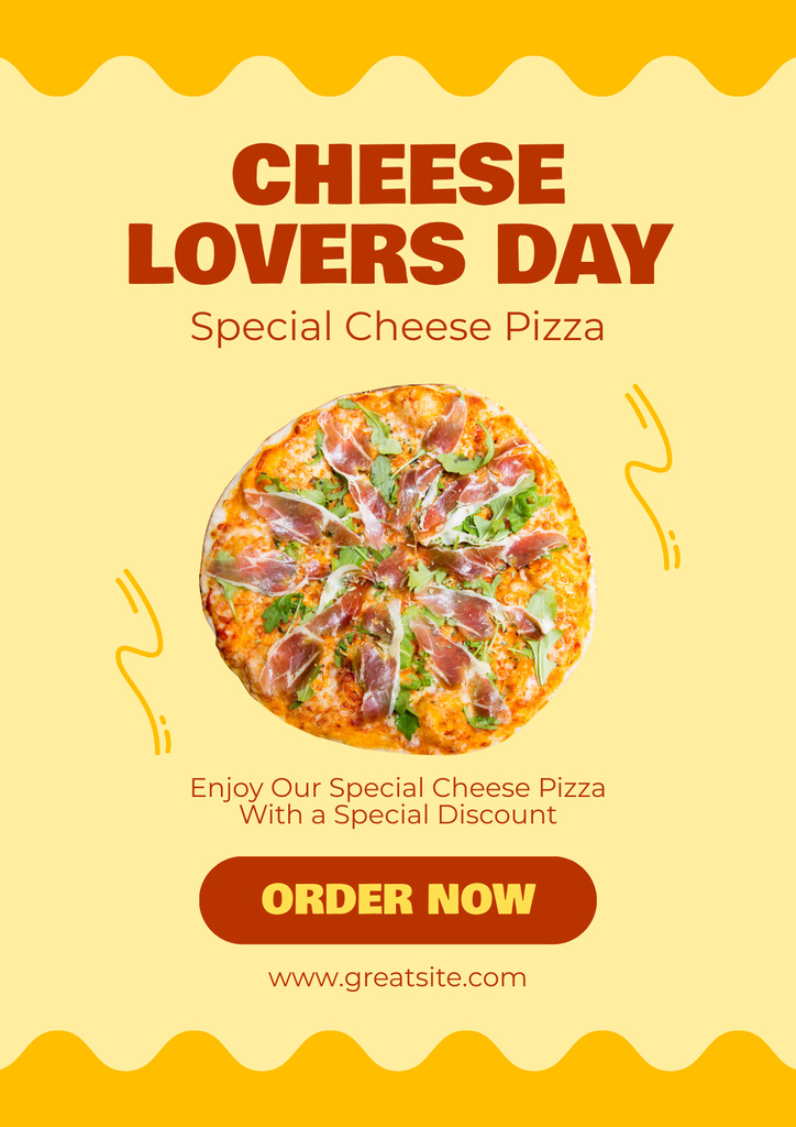 Cheese Pizza Special Offer Announcement Poster Modelo de Design