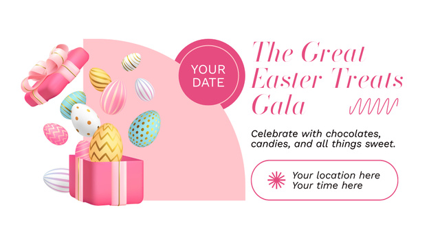Easter Treats Special Offer with Eggs in Gift Box FB event cover Design Template