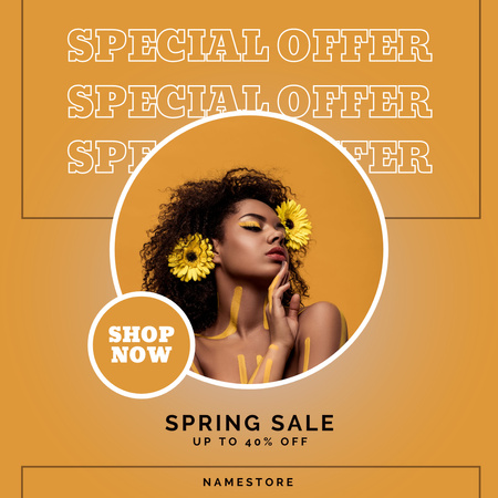 Spring Sale Special with Beautiful African American Woman Instagram AD Design Template