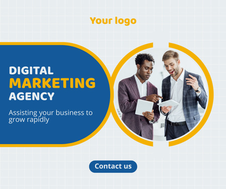 Digital Agency Services Offer with Confident Businessmen Facebook Tasarım Şablonu