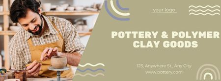 Pottery Shop Offer with Male Potter in Apron Making Ceramic Pot Facebook cover – шаблон для дизайну
