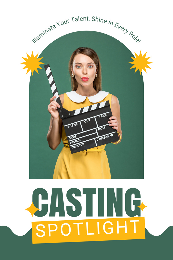 Young Actress with Clapperboard Pinterest Design Template