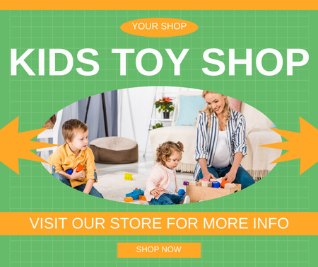 Plantilla de diseño de Oferta de tienda de juguetes para niños con familia feliz Facebook 