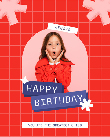 Happy Birthday Text on Vivid Red Instagram Post Vertical Design Template