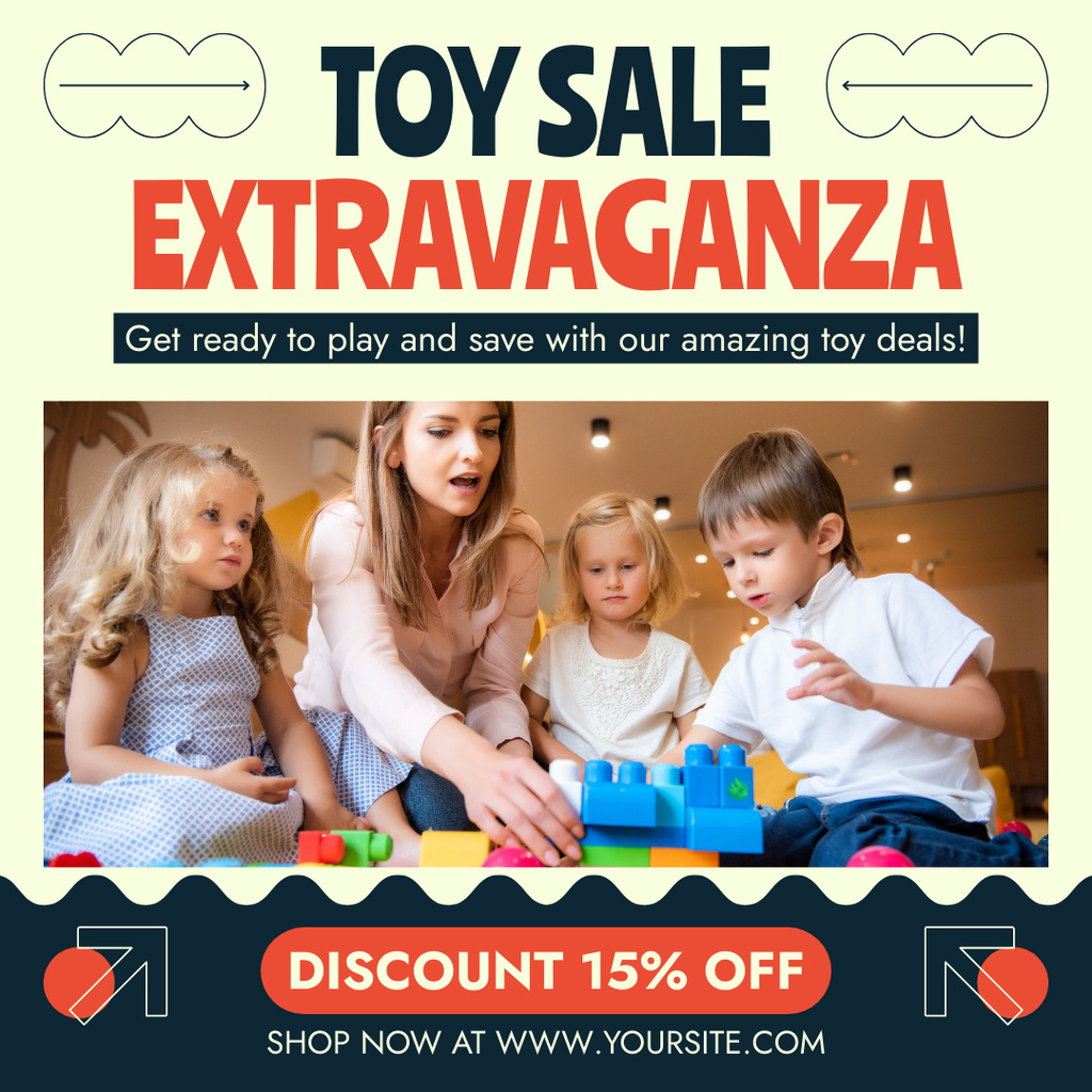 Designvorlage Toy Sale with Woman Playing with Children für Instagram AD