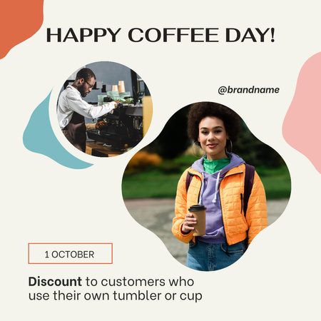 Beautiful Woman Holding Takeaway Coffee Cup Instagram Design Template