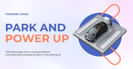 Parking Lots Ad with Chargers for Electric Cars Facebook AD Design Template