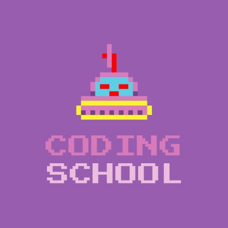 Template di design Coding School Ads with Cute Robot Animated Logo