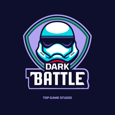 Template di design gioco studio annuncio con personaggio del gioco Logo