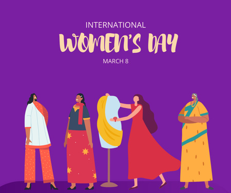 Designvorlage Frauen in nationalen Outfits am Internationalen Frauentag für Facebook