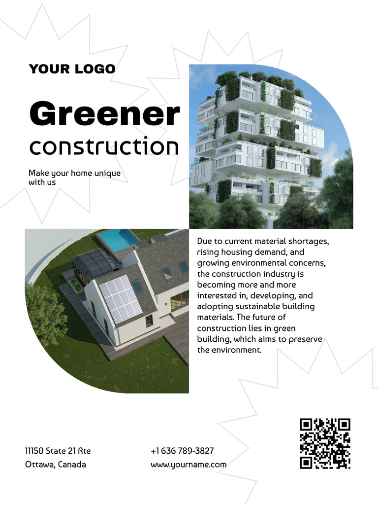 Green Construction Services Offer Poster USデザインテンプレート